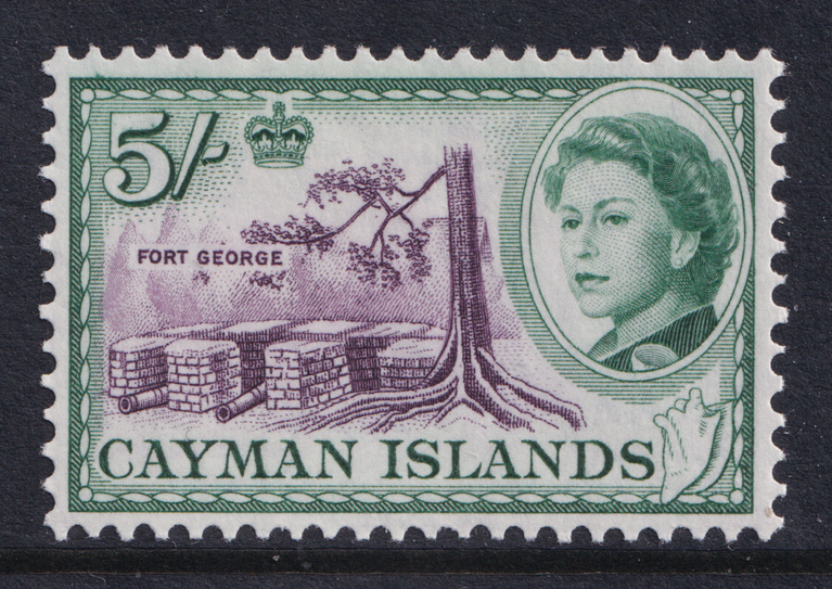 Cayman Islands QEII 1962-64 5s Plum Deep Green Fort George SG177 Mint MH