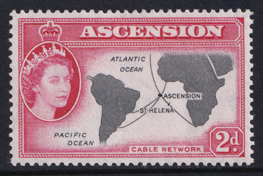 Ascension Island QEII 1956 2d Black Carmine-Red SG60 Mint MH