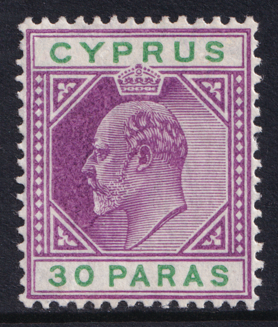 Cyprus KEVII 1904-10 30pa Purple Green SG63 Mint MH