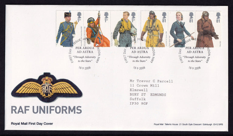 Great Britain QEII 2008 FDC RAF Uniforms Hendon Postmark