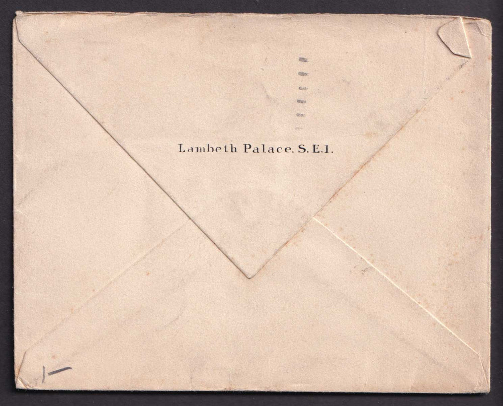 Great Britain KGV 1936 1 1/2d Brown Cover Embossed Postal Stationery Used London CDS to New York Lambeth Palace envelope