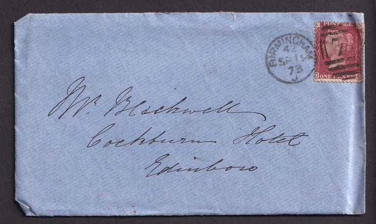Great Britain QV 1873 1d Penny Red 'OE' Cover from Birmingham to Edinburgh containing letter