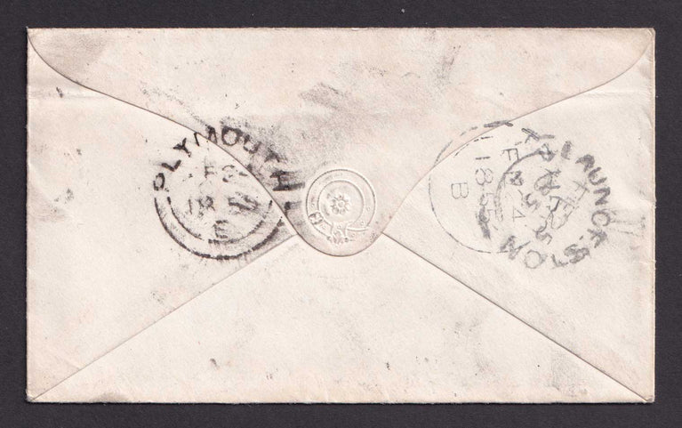 Great Britain QV 1855 1d Penny Red Stars 'JA' Cover from Truro to Launceston via Plymouth 814 Truro Numeral Horizontal Oval