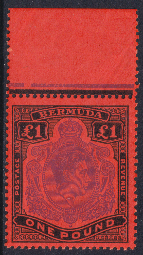 Bermuda KGVI 1938 £1 Violet Black/Scarlet Perf 13 SG121d Margin Mint MNH