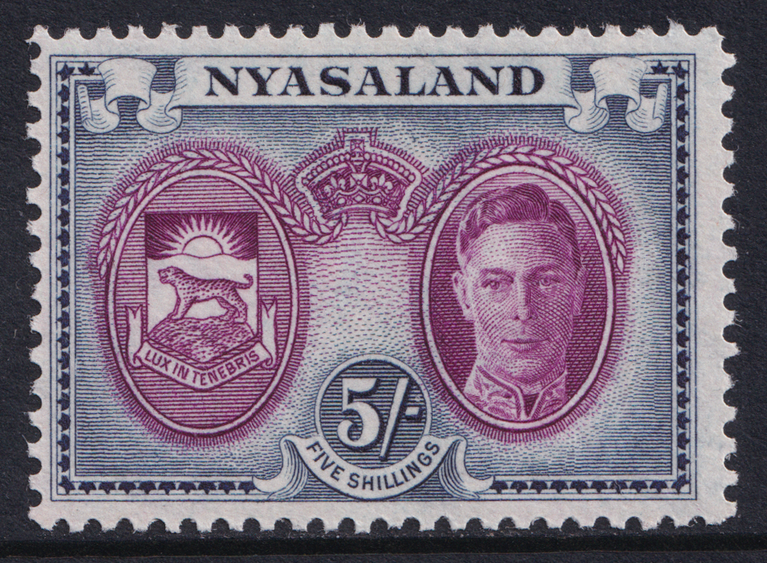 Nyasaland KGVI 1945 5s Purple Blue SG155 Mint MH