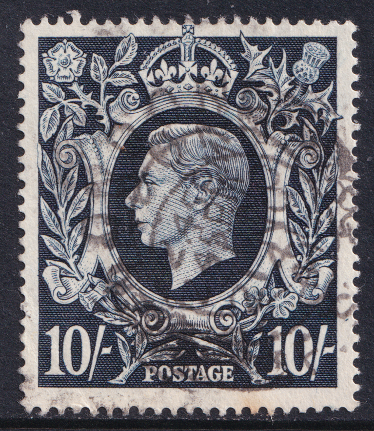 Great Britain KGVI 1939 10s Dark Blue Arms SG478 Used