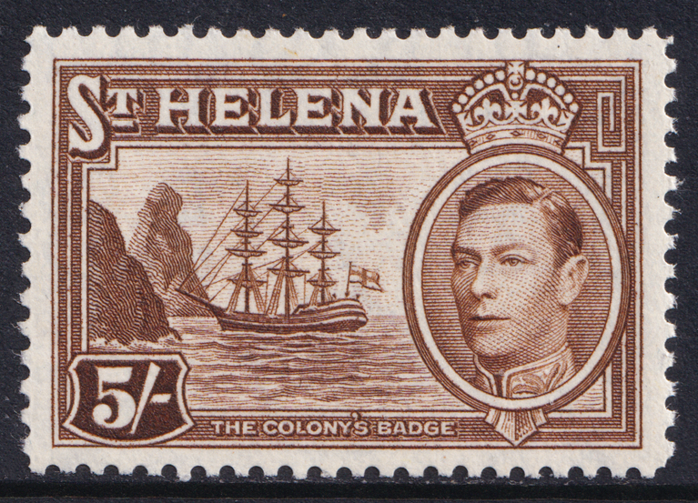 St Helena KGVI 1938-44 5s Chocolate Ship SG139 Mint MNH