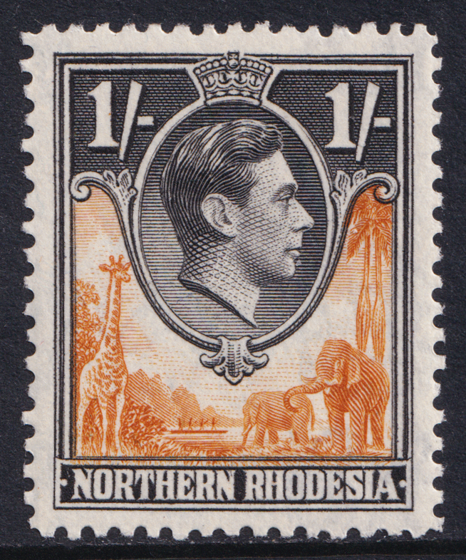 Northern Rhodesia KGVI 1938-52 1s Yellow-Brown Black Animals SG40 Mint MH