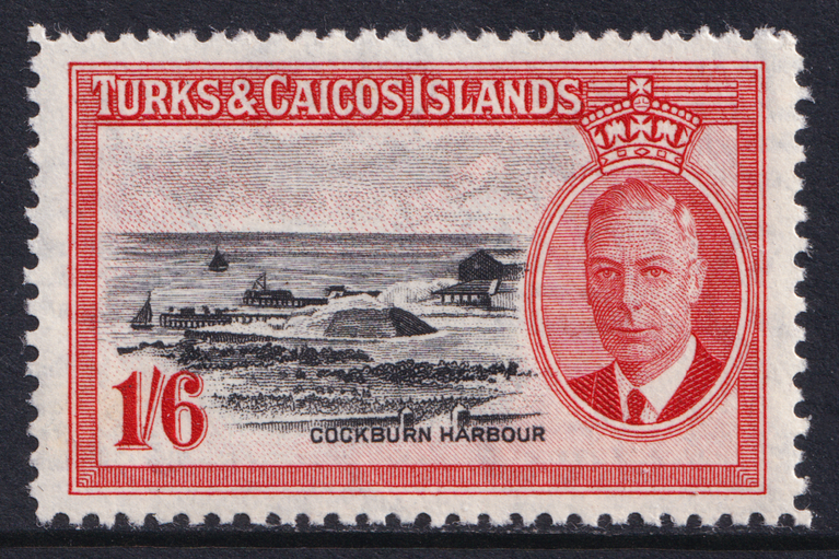 Turks and Caicos KGVI 1950 1s6d Black Scarlet SG230 Mint MH