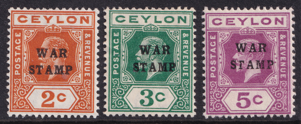 Ceylon KGV Mixture WAR STAMP SG330/332/333 Mint MH