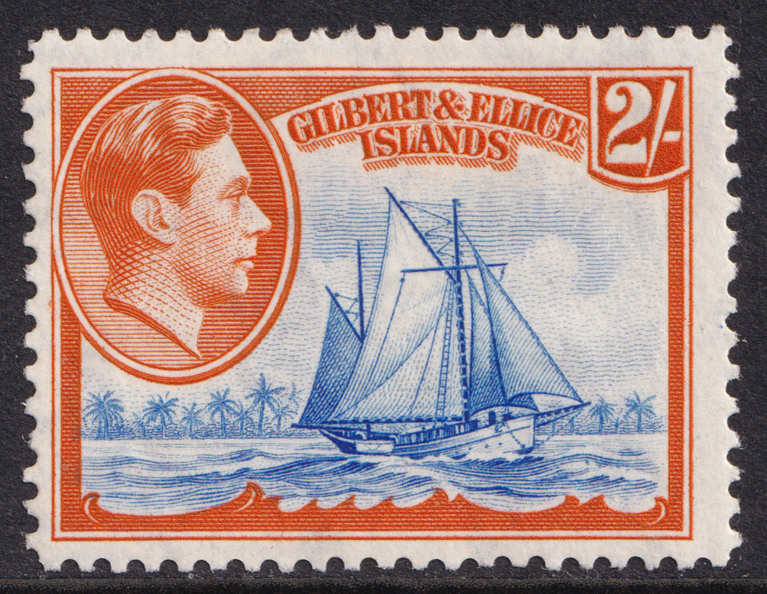 Gilbert and Ellice KGVI 1939-55 2s Deep Ultramarine Orange-Red Ship SG52 Mint MH