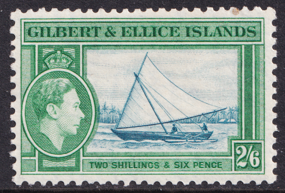 Gilbert and Ellice KGVI 1939-55 2s6d Deep Blue Emerald Boat SG53 Mint MH