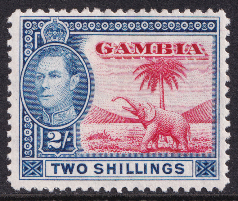 Gambia KGVI 1938-46 2s Carmine Blue Elephant SG157 Mint MH