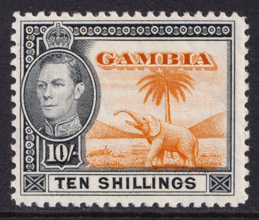 Gambia KGVI 1938-46 10s Orange Black Elephant SG161 Mint MNH