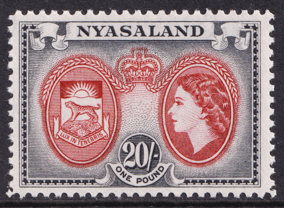 Nyasaland QEII 1953-54 20s Red Black SG187 Mint MNH