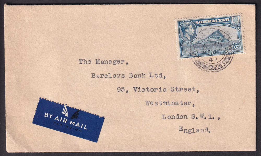 Gibraltar KGVI 1949 3d Air Mail Cover to London