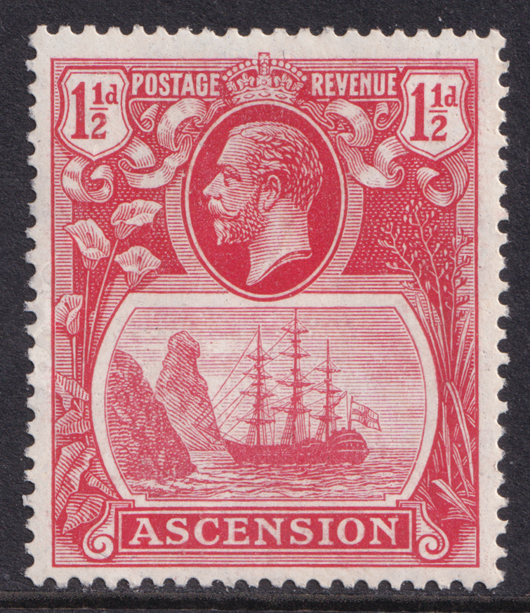Ascension Island KGV 1924-33 1 1/2d Rose-Red Ship SG12 Mint MLH
