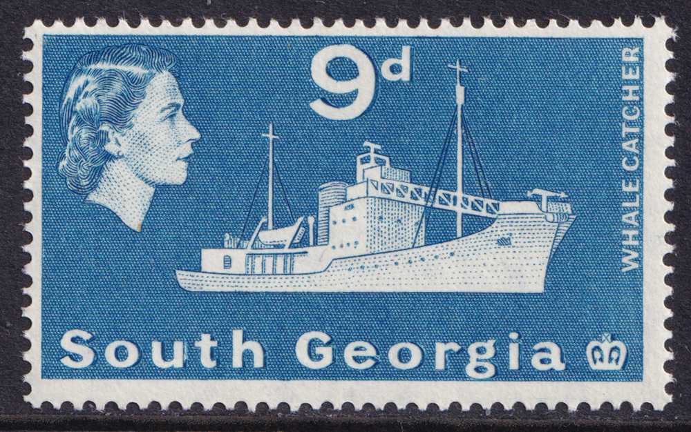 South Georgia QEII 1963-69 9d Blue Ship SG9 Mint MH